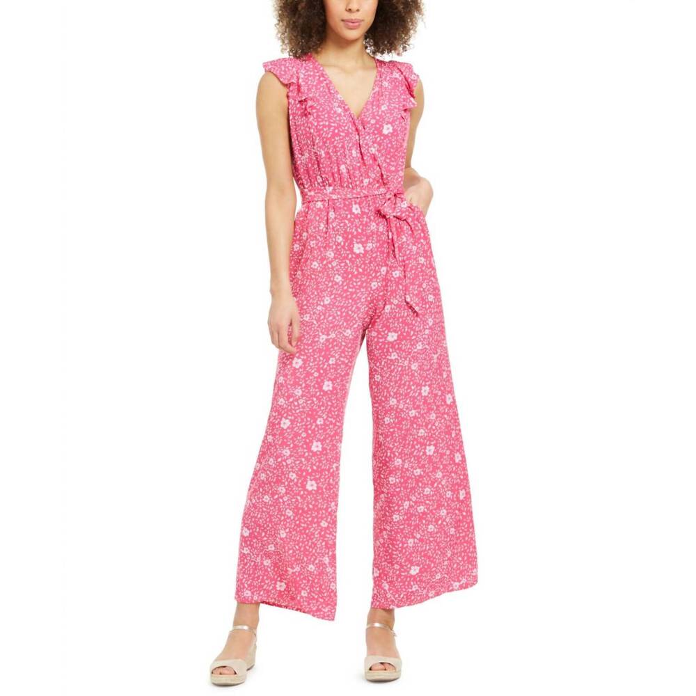 NEW CHARTER CLUB LUXURY petite printed flutter sleeve jumpsuit in pink